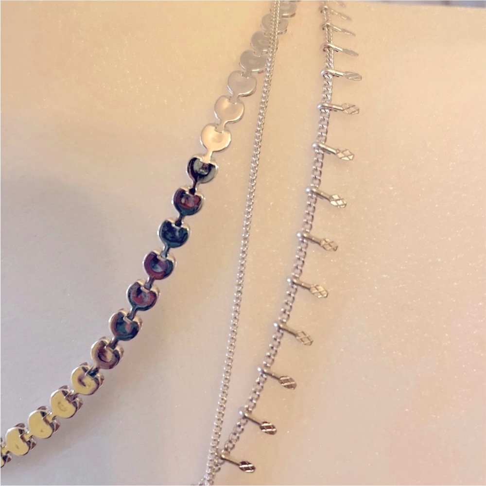 🌙New Silver necklace, half moon charm and three different strands w/ extension - Picture 3 of 6